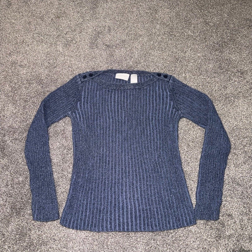 Liz Claiborne Lizwear Jeans Blue Ribbed Knit Sweater Boatneck - Size Small